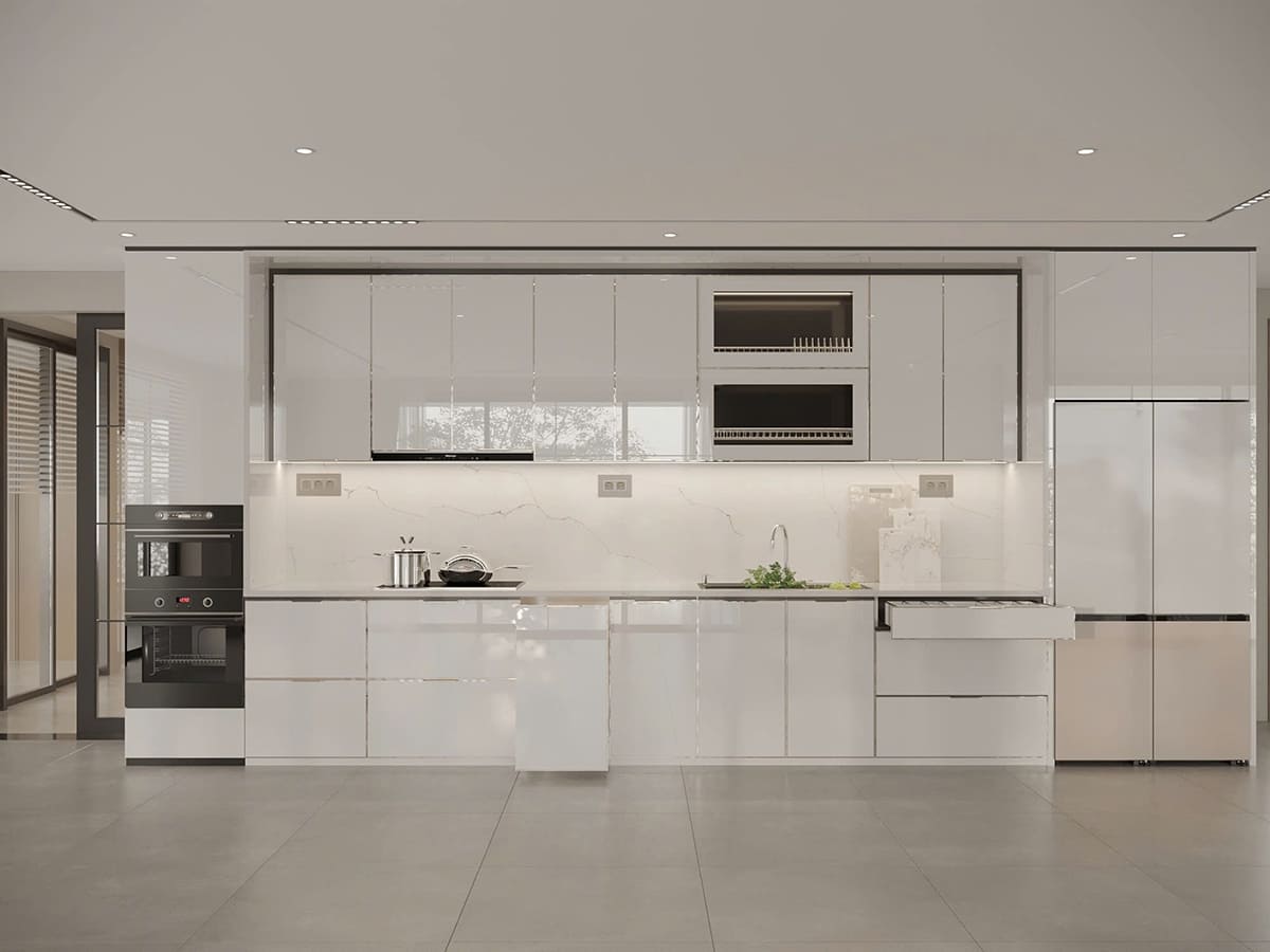 Mẫu Tủ Bếp Inox Cánh Kính Đẹp Hiện Đại 2025